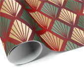 Weihnachten Rotes Grün Art Deco Geschenkpapier (Rolleneckpunkt)