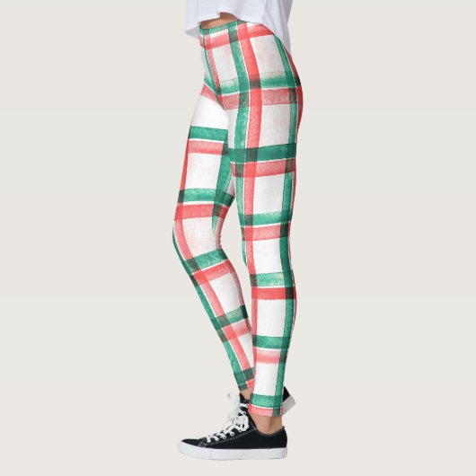 Weihnachten Rotes Grün Kariert Wasserfarbe Leggings (Links)