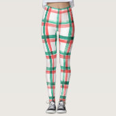 Weihnachten Rotes Grün Kariert Wasserfarbe Leggings (Vorderseite)