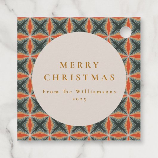 Weihnachten Rotes Grün Mitte Jahrhundert Stars Cus Geschenkanhänger (Rückseite)