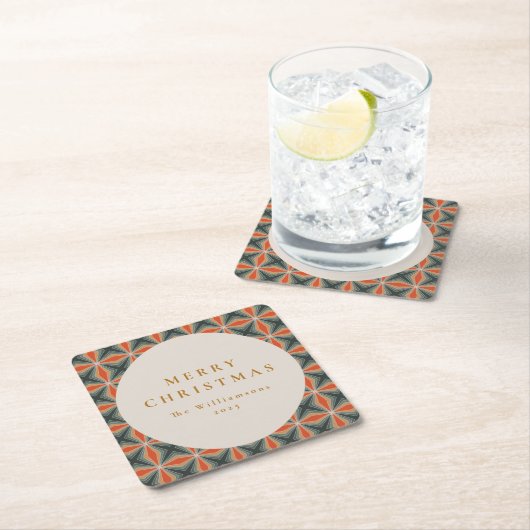 Weihnachten Rotes Grün Mitte Jahrhundert Stars Cus Rechteckiger Pappuntersetzer (Vor Ort)