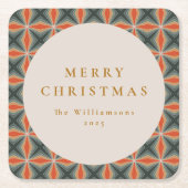 Weihnachten Rotes Grün Mitte Jahrhundert Stars Cus Rechteckiger Pappuntersetzer (Vorderseite)