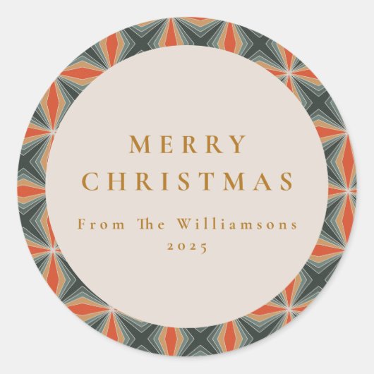 Weihnachten Rotes Grün Mitte Jahrhundert Stars Cus Runder Aufkleber (Vorderseite)