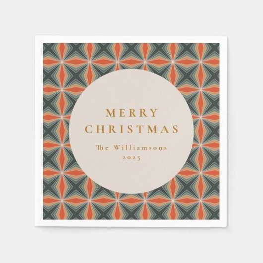 Weihnachten Rotes Grün Mitte Jahrhundert Stars Cus Serviette (Vorderseite)