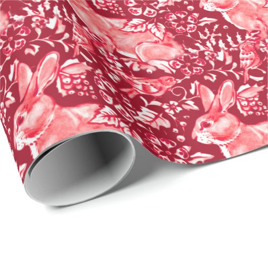 Weihnachten Rotes Kaninchen Vogel Woodland Blumenm Geschenkpapier (Rolleneckpunkt)