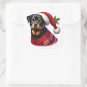 Weihnachten Rottweiler mit einem festlichen Pullov Quadratischer Aufkleber (Tasche)