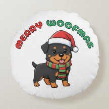 Weihnachten Rottweiler Rundkissen: Frohe Weihnacht
