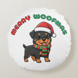 Weihnachten Rottweiler Rundkissen: Frohe Weihnacht Rundes Kissen