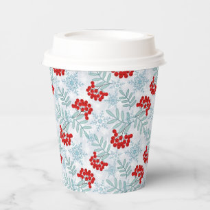 Weihnachten, Rowan, rot, weiß, Schneeflocken Pappbecher