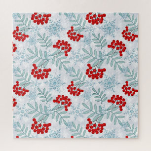 Weihnachten, Rowan, rot, weiß, Schneeflocken Puzzle