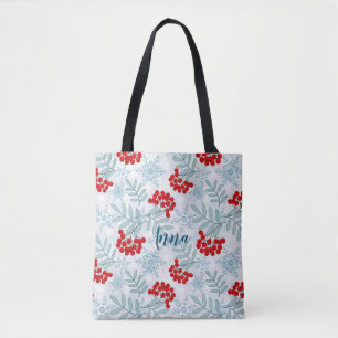 Weihnachten, Rowan, rot, weiß, Schneeflocken Tasche