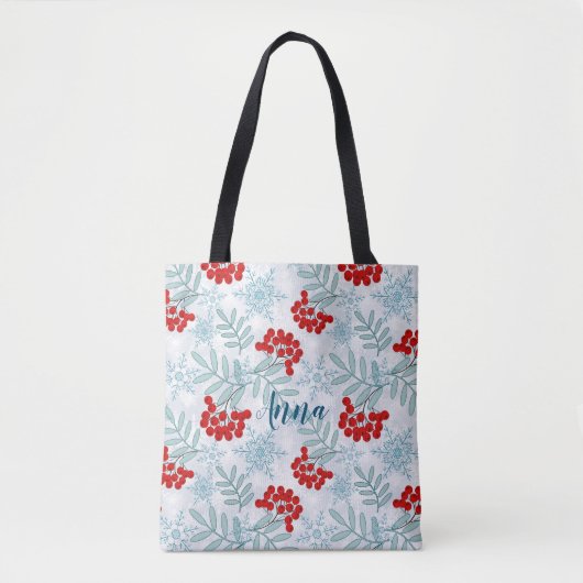 Weihnachten, Rowan, rot, weiß, Schneeflocken Tasche (Vorderseite)