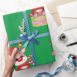 Weihnachten Rudolph Red Nose Reindeer sitzt Geschenkpapier