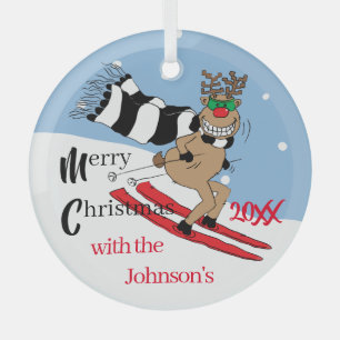 Weihnachten Rudolph Skiing Glass Ornament