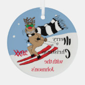 Weihnachten Rudolph Skiing Glass Ornament (Rückseite)