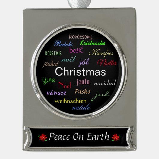 Weihnachten rund um den Weltfrieden I Banner-Ornament Silber (Vorderseite)