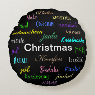 Weihnachten rund um die Welt Moderne in Schwarz I Rundes Kissen