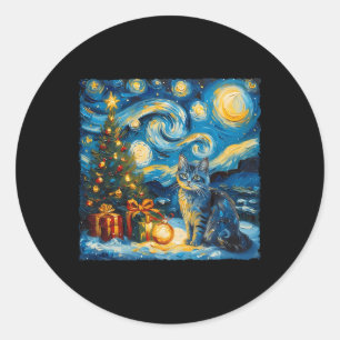 Weihnachten Russisch Blue Cat Art Van Gogh's The S Runder Aufkleber