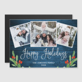 Weihnachten Rustic Blue Wood 3 FOTO Magnetkarte (Vorne/Hinten)