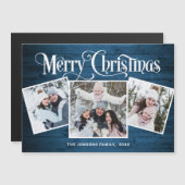 Weihnachten Rustic Blue Wood 3 FOTO Magnetkarte (Vorne/Hinten)