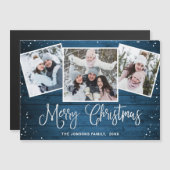 Weihnachten Rustic Blue Wood 3 FOTO Magnetkarte (Vorne/Hinten)