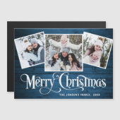 Weihnachten Rustic Blue Wood 3 FOTO Magnetkarte (Vorne/Hinten)