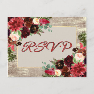 Weihnachten Rustic Boho Floral Burgundy UAWG Entre Postkarte