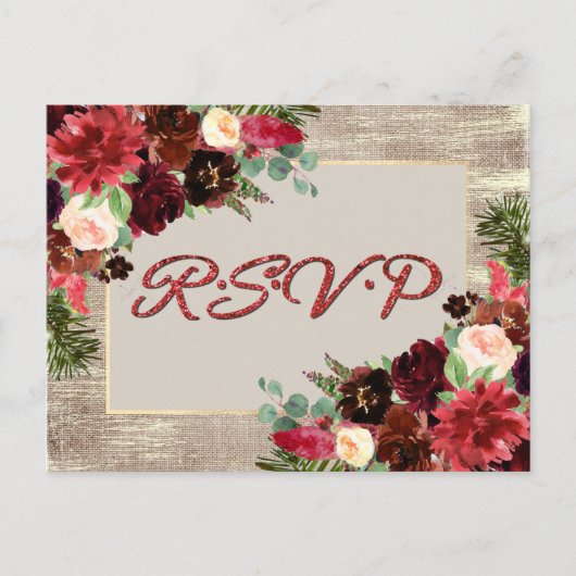 Weihnachten Rustic Boho Floral Burgundy UAWG Entre Postkarte (Vorderseite)