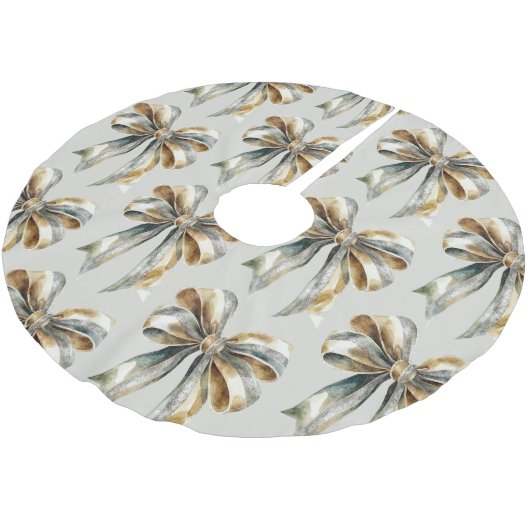 Weihnachten Rustikal blass grüner Goldbow Polyester Weihnachtsbaumdecke (Schrägansicht)