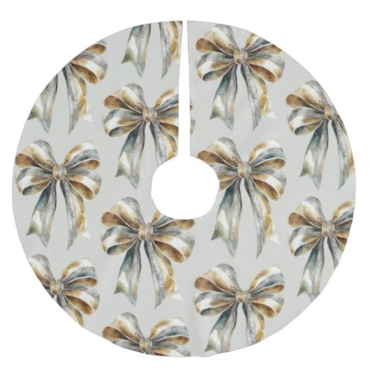 Weihnachten Rustikal blass grüner Goldbow Polyester Weihnachtsbaumdecke (Vorderseite)