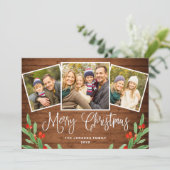 Weihnachten Rustikal Brown Wood 3 FOTO Gruß (Stehend Vorderseite)