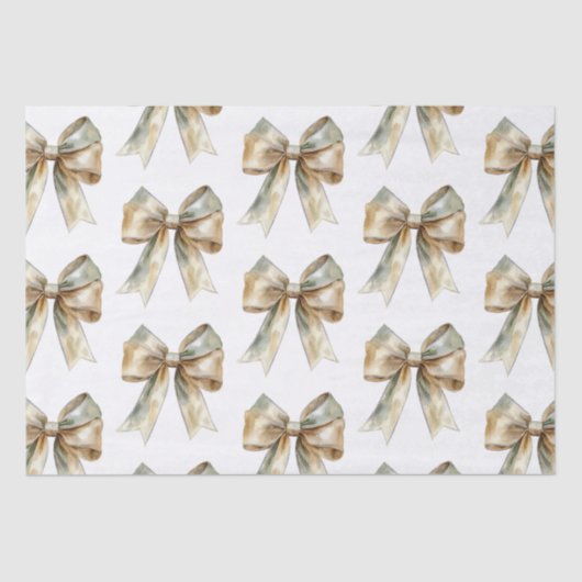 Weihnachten Rustikal Chic Green Gold Bows Seidenpapier (Vorderseite)