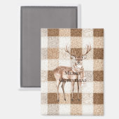 Weihnachten Rustikal Creme Braun Kariert Hirsch Magnet (Vorderseite/Rückseite)