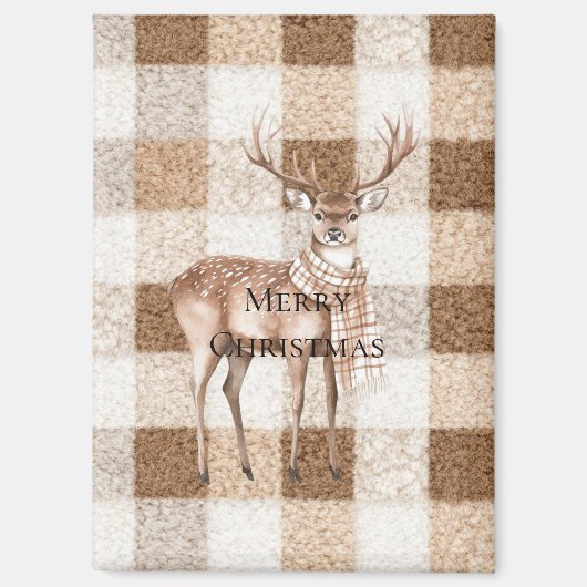 Weihnachten Rustikal Creme Braun Kariert Hirsch Magnet (Vorderseite)