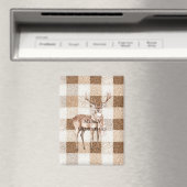 Weihnachten Rustikal Creme Braun Kariert Hirsch Magnet (In Situ (Geschirrspüler))