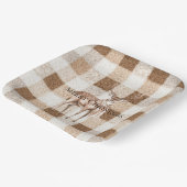 Weihnachten Rustikal Creme Braun Kariert Hirsch Pappteller (Gewinkelt)