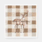 Weihnachten Rustikal Creme Braun Kariert Hirsch Serviette (Vorderseite)