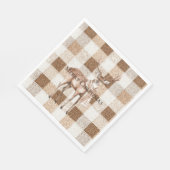 Weihnachten Rustikal Creme Braun Kariert Hirsch Serviette (Ecke)
