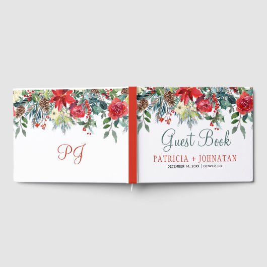 Weihnachten rustikal florale elegante Winterhochze Gästebuch (Voll)
