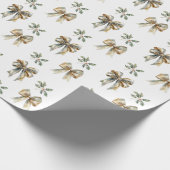 Weihnachten Rustikal Green Gold Bows Holly Geschenkpapier (Ecke)