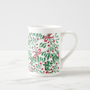 Weihnachten Rustikal Mistel Wasserfarbe Handgemalt Porzellantasse