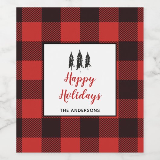 Weihnachten Rustikal rot und schwarz Flannel Muste Weinetikett (Einzelnes Label)