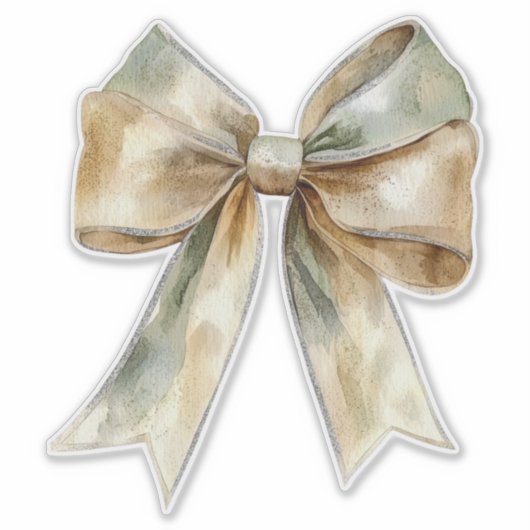 Weihnachten Rustikal White Green Gold Bow Aufkleber (Vorderseite)