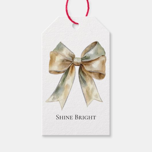 Weihnachten Rustikal White Green Gold Bow Personal Geschenkanhänger (Vorderseite)