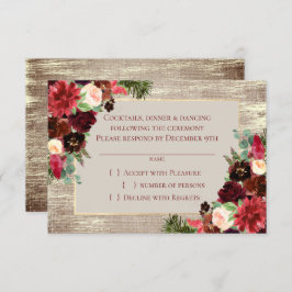 Weihnachten Rustikale Boho Floral Burgundy Gold Bu RSVP Karte