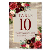 Weihnachten Rustikale Boho Floral Burgundy Gold Bu Tischnummer (Rückseite)