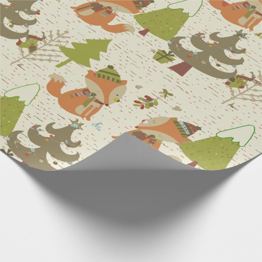 Weihnachten Rustikale Füchse und Bäume Geschenkpapier (Ecke)