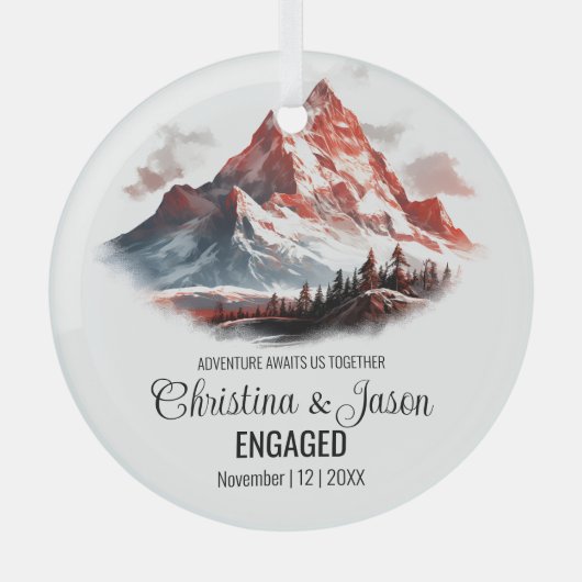 Weihnachten Rustikale Gebirgskette Couple Engage R Ornament Aus Glas (Vorderseite)