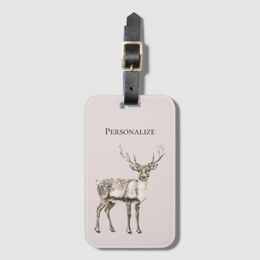 Weihnachten Rustikale Hirsche Rosa Personalisiert Gepäckanhänger (Vorderseite Vertikal)