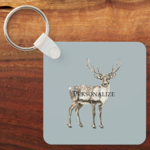 Weihnachten Rustikale Hirschpine Grün Personalisie Schlüsselanhänger